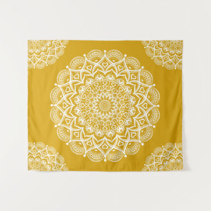 Boho Mustard Yellow Mandala Wandteppich