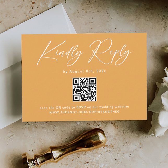 Boho Mustard Yellow QR Code Wedding RSVP Begleitkarte (Von Creator hochgeladen)