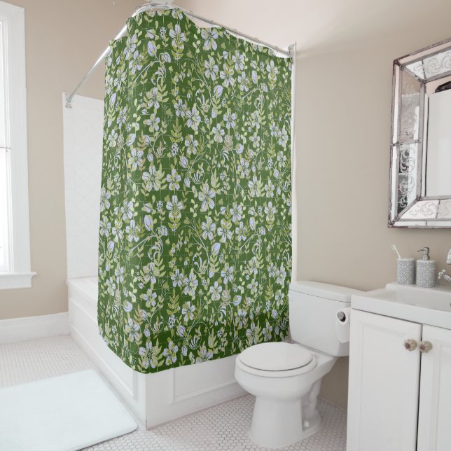 Boho muster 02.w Floral on D Green BG Duschvorhang (Beispiel)