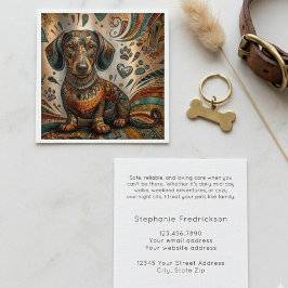 Boho-Muster-Dachshund-Hundesitter-Quadrat Quadratische Visitenkarte
