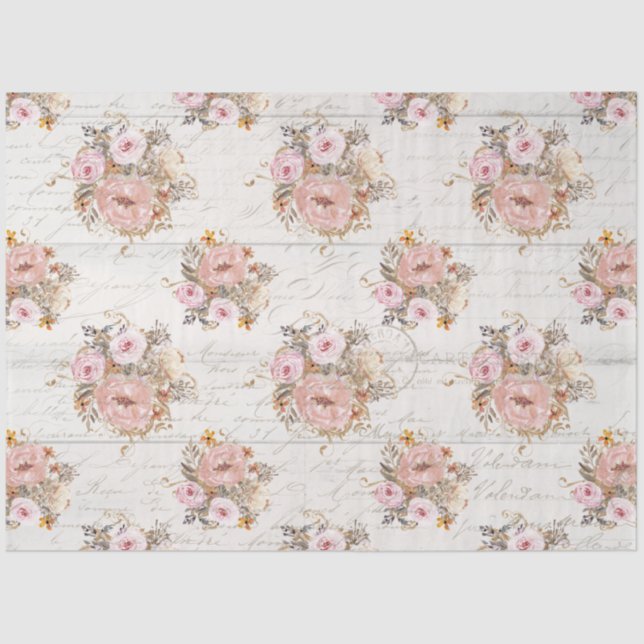 BOHO Mute Floral Script Ephemera Wood Decoupage T Seidenpapier (Vorderseite)