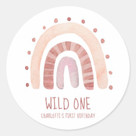 Boho Muted Colors Boho Rainbow Wild One Birthday Runder Aufkleber