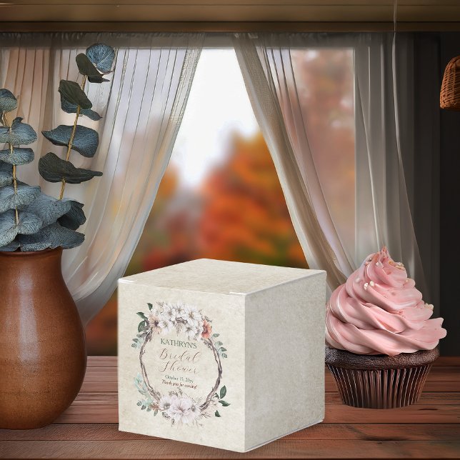 Boho Mutes Fall Floral Brautparty Geschenkschachtel (Boho Muted Fall Floral and Grapevine Wreath "Fall in Love" Bridal Shower Collection Favor Box)