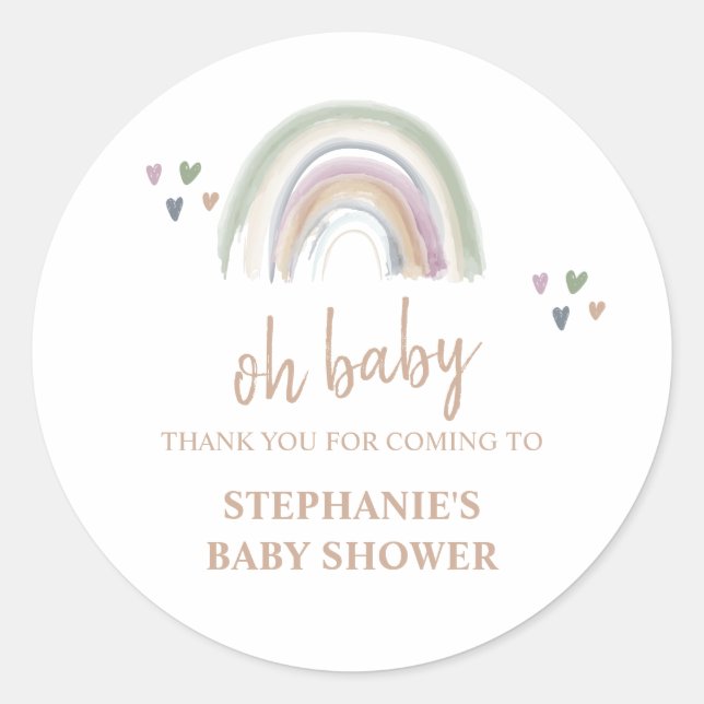 Boho Mutes Rainbow Baby Shower Runder Aufkleber (Vorderseite)