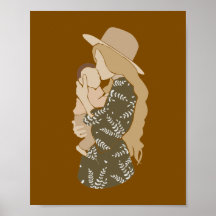 Boho-Mutter hält Baby Botanisches Kleid Kunst