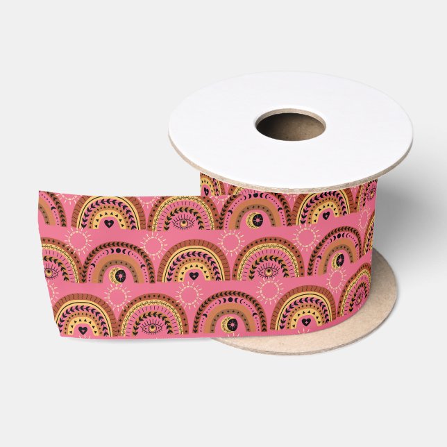 Boho Mystic Eye Rainbow Rose Hintergrund Satinband (Spule)