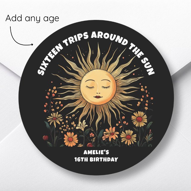 Boho Mystical Sun Birthday Runder Aufkleber (Von Creator hochgeladen)