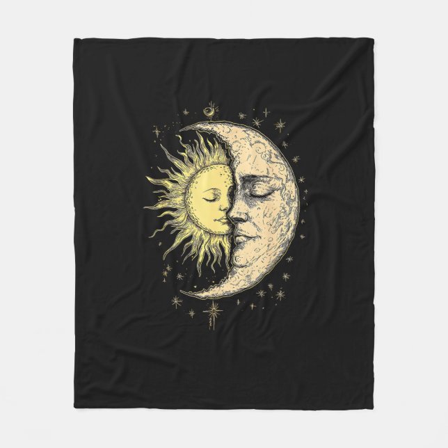 Boho Mystische Sonne und Mond Ästhetik Vintag Fleecedecke (Vorderseite)