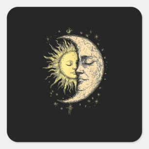 Boho Mystische Sonne und Mond Ästhetik Vintag Quadratischer Aufkleber