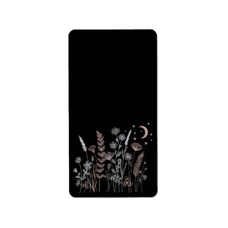 Boho-Nacht-Himmel-Blumenillustration – Mond, Stern Adressaufkleber