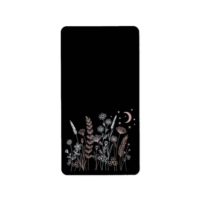 Boho-Nacht-Himmel-Blumenillustration – Mond, Stern Adressaufkleber (Vorne)