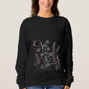 Boho-Nacht-Himmel-Blumenillustration – Mond, Stern Sweatshirt