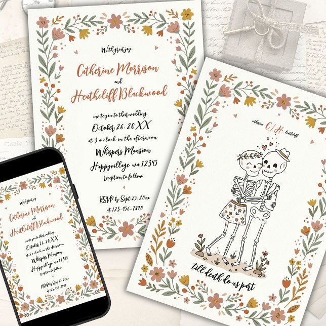 Boho Naive Kunst Stil Skelett Hochzeit Einladung (Von Creator hochgeladen)