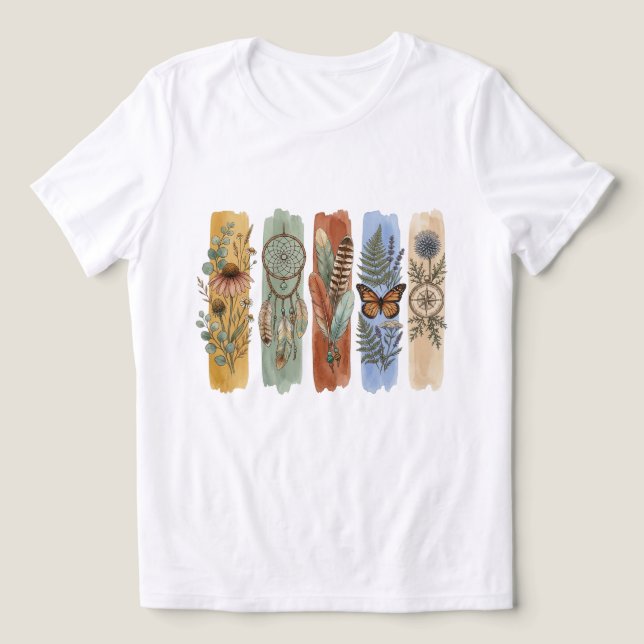 Boho Natur Elemente Wasserfarbe Erdige Ästhetik Tri-Blend Shirt (Design Vorderseite)