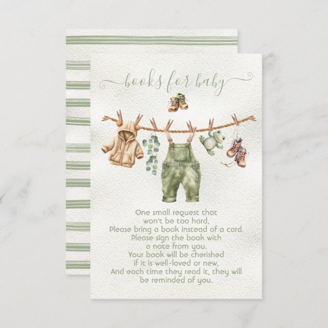 Boho Nature Baby Shower Clothesline Bücher für Bab Einladung (Vorne/Hinten)