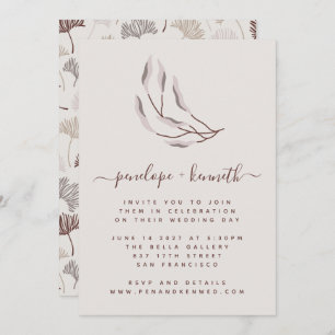 Boho Nature Burgundy und Taupe Botanische Hochzeit Einladung