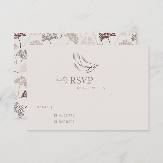 Boho Nature Neutral Botanic Wedding Simple RSVP Karte (Vorne/Hinten)