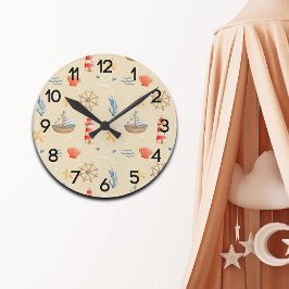 Boho Nautical Boat Lighthouse Muster Kinderzimmer Runde Wanduhr