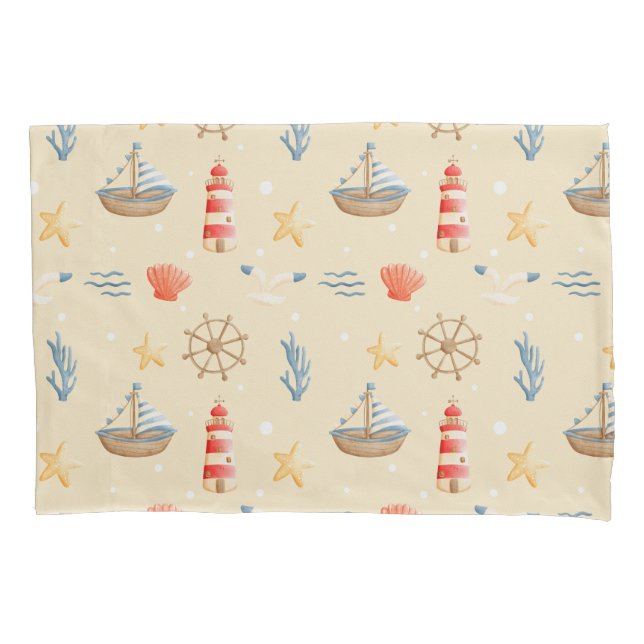 Boho Nautical Boat Lighthouse Muster Kissenbezug (Vorderseite)