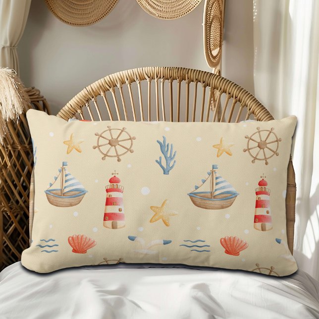 Boho Nautical Boat Lighthouse Muster Lendenkissen (Von Creator hochgeladen)
