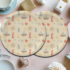 Boho Nautical Boat Lighthouse Muster Pappteller