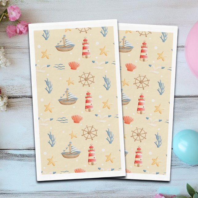 Boho Nautical Boat Lighthouse Muster Serviette (Von Creator hochgeladen)