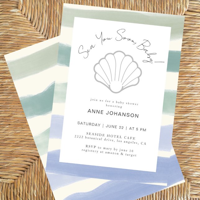 Boho Nautical Streifen Muschel Jungen Baby-Party Einladung (Von Creator hochgeladen)