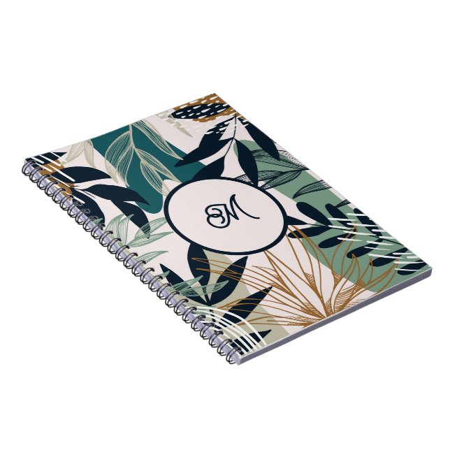 Boho Navy Aquamarin Gold Blätter Notebook Notizblock (Rechte Seite)