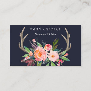 BOHO NAVY BARN BLUSH ANTLER FLORAL WEDSITE VISITENKARTE