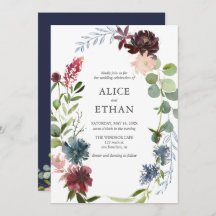Boho Navy Blue Burgundy Blume Hochzeit