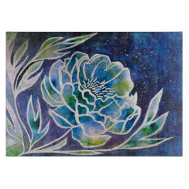 Boho Navy Blue Celestial Dahlia Floral Watercolor Schneidebrett