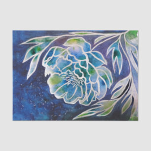 Boho Navy Blue Celestial Dahlia Floral Watercolor Seidenpapier
