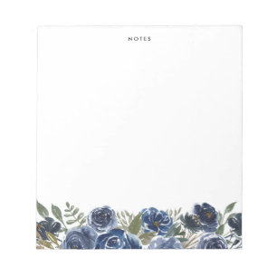 Boho Navy Blue Rose und Peonies Personalisiert Notizblock