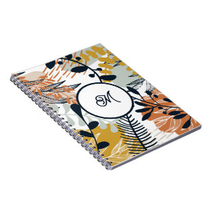 Boho Navy Brown Gold Blätter Notebook Notizblock