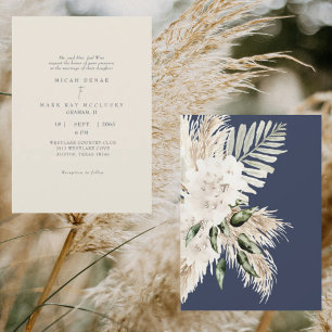Boho Navy & Cream Pampas Wedding Einladung