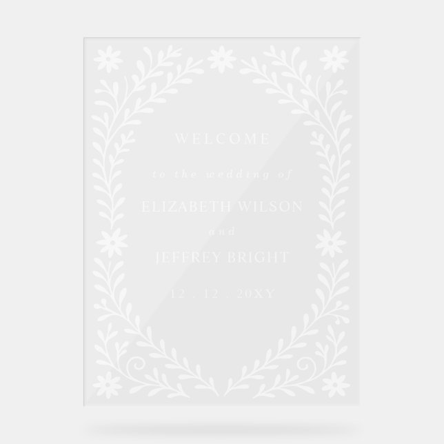 Boho Navy Floral Wedding Welcome Sign Acrylschild (Vorderseite)