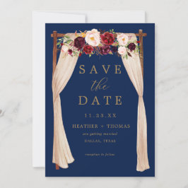 Boho Navy Marsala Blume Arch Gold Floral Save The Date