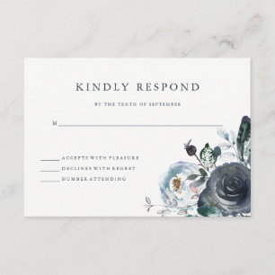 Boho Navy Peony Floral Wedding RSVP Karte