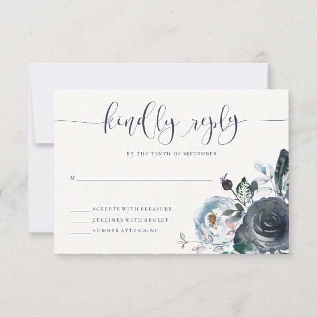 Boho Navy Peony UAWG | Moderne Kalligraphie RSVP Karte (Vorderseite)