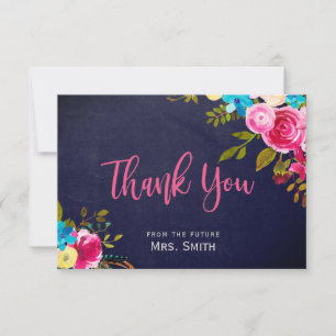 Boho Navy Rosa Florale Brautparty Dankeskarten Dankeskarte