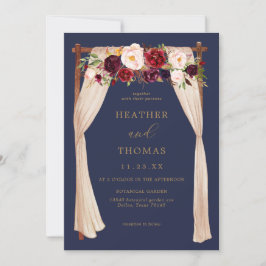 Boho Navy und Burgund Floral Wedding Einladung