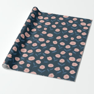 Boho Navy und Pink Floral Pattern Brautparty Geschenkpapier