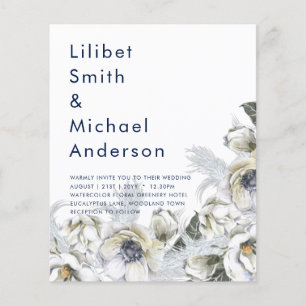 BOHO Navy White Floral Pampas Grass Wedding Flyer