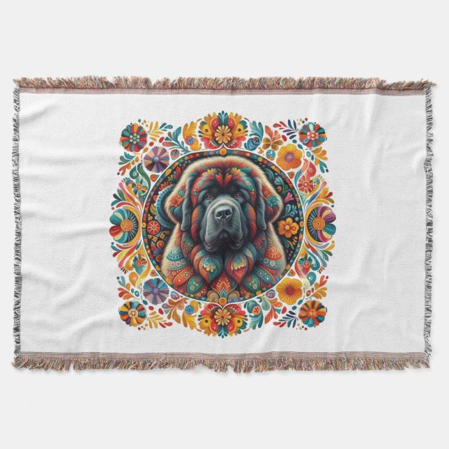 Boho-Neufundländer-Emblem Decke (Vorderseite)