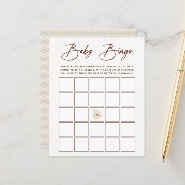 Boho Neutral Baby Bingo Game (Vorderseite/Rückseite Beispiel)