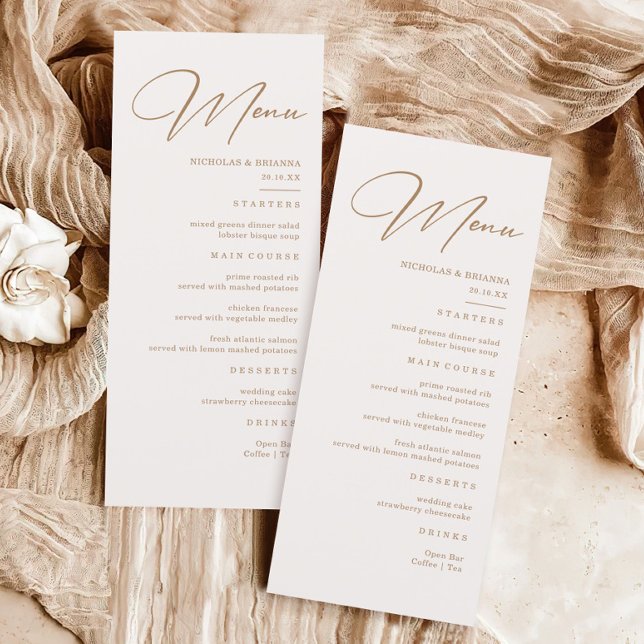 Boho Neutral Champagne Wedding Menu Menükarte (Von Creator hochgeladen)