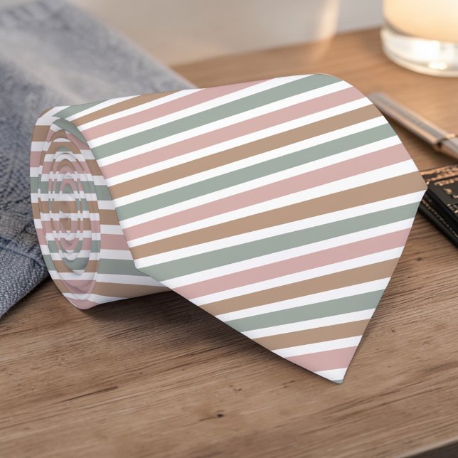 Boho Neutral Colored Stripes Necktie Krawatte (Von Creator hochgeladen)