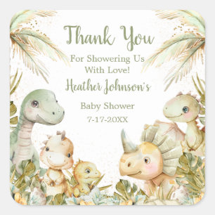 Boho-Neutral-Dinosaur-Baby-Shower Quadratischer Aufkleber