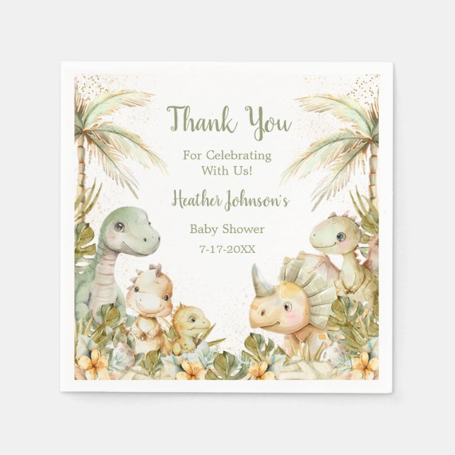 Boho Neutral Dinosaur Babydusche Serviette (Vorderseite)