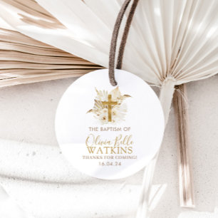 Boho Neutral Dried Palm Floral Taufe Christening Geschenkanhänger